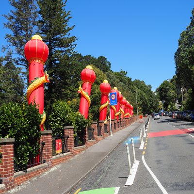 Bright popup snake lanterns during the day